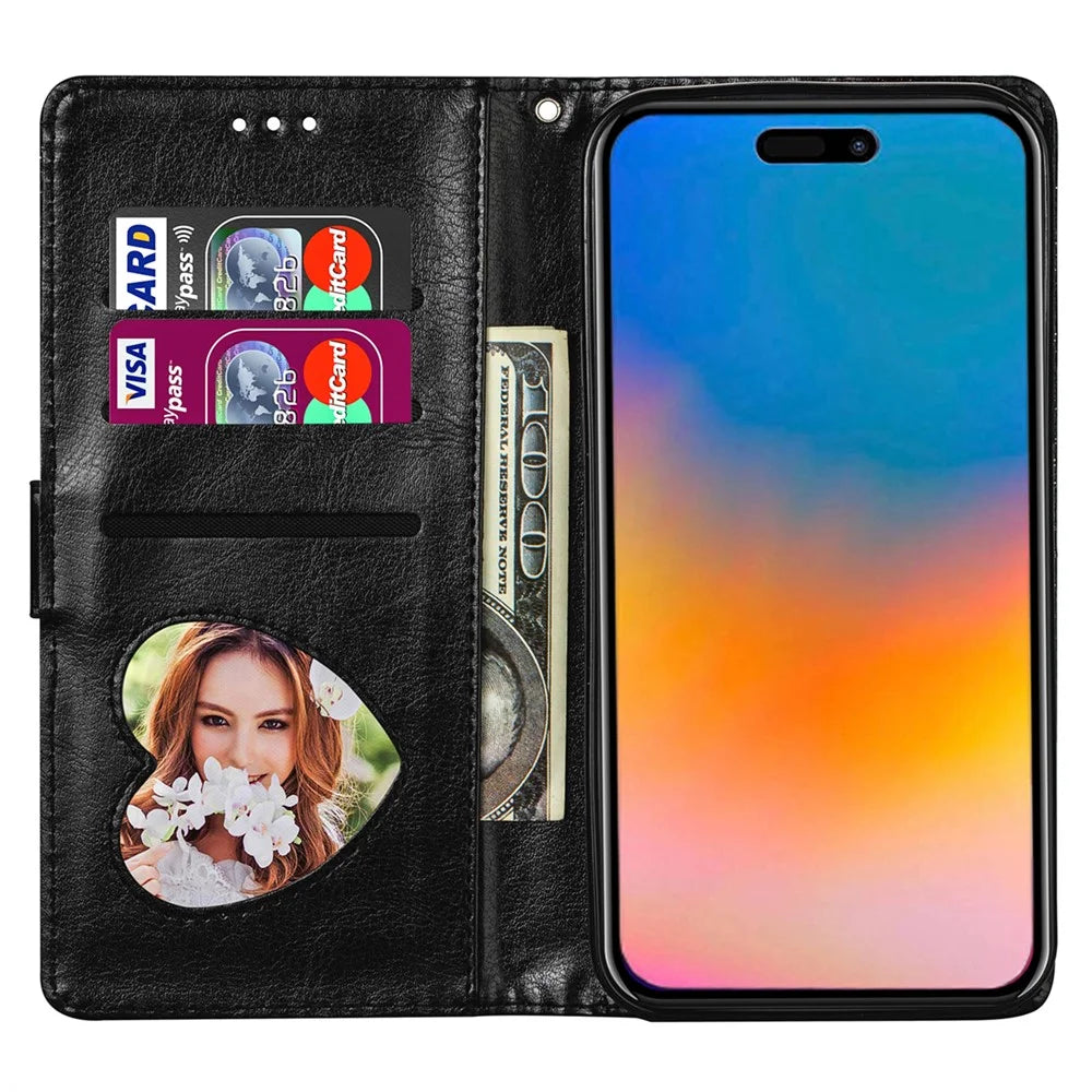 For iPhone 16 Pro Stand Case Glitter Phone Leather Cover Zipper Pocket - Black - 2