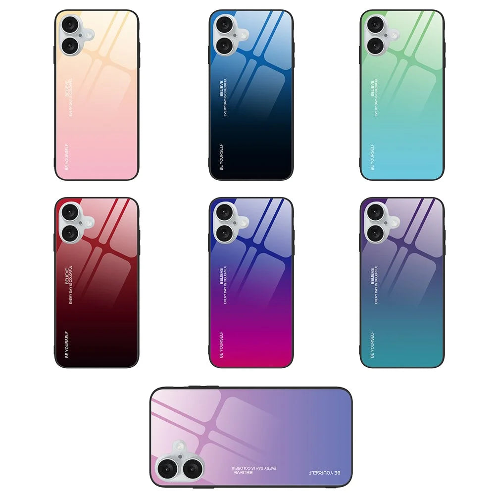For iPhone 16 Plus Case Gradient Color Tempered Glass+TPU Phone Shell - Gold / Pink - 2