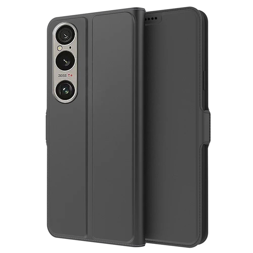 For Sony Xperia 1 VI Case PU Leather Phone Cover Folio Stand Magnetic Protect - Black - 1