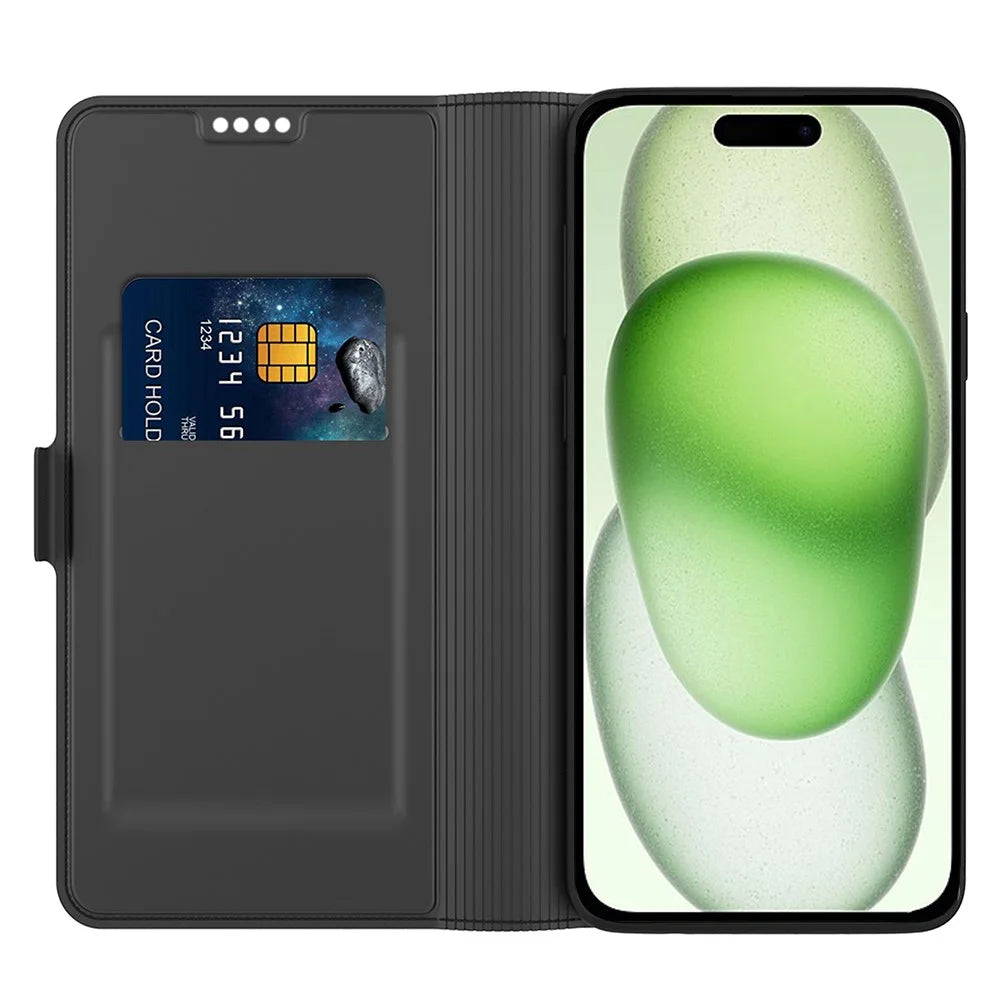 For iPhone 16 Pro Max Case Inner TPU Leather Flip Phone Cover Card Slot - Black - 2