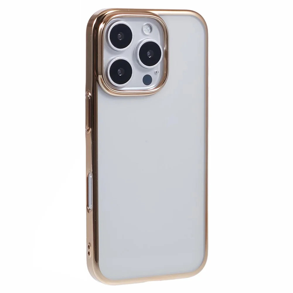 X-LEVEL For iPhone 16 Pro Case Electroplating Hard PC Clear Back Phone Cover - Gold - 1