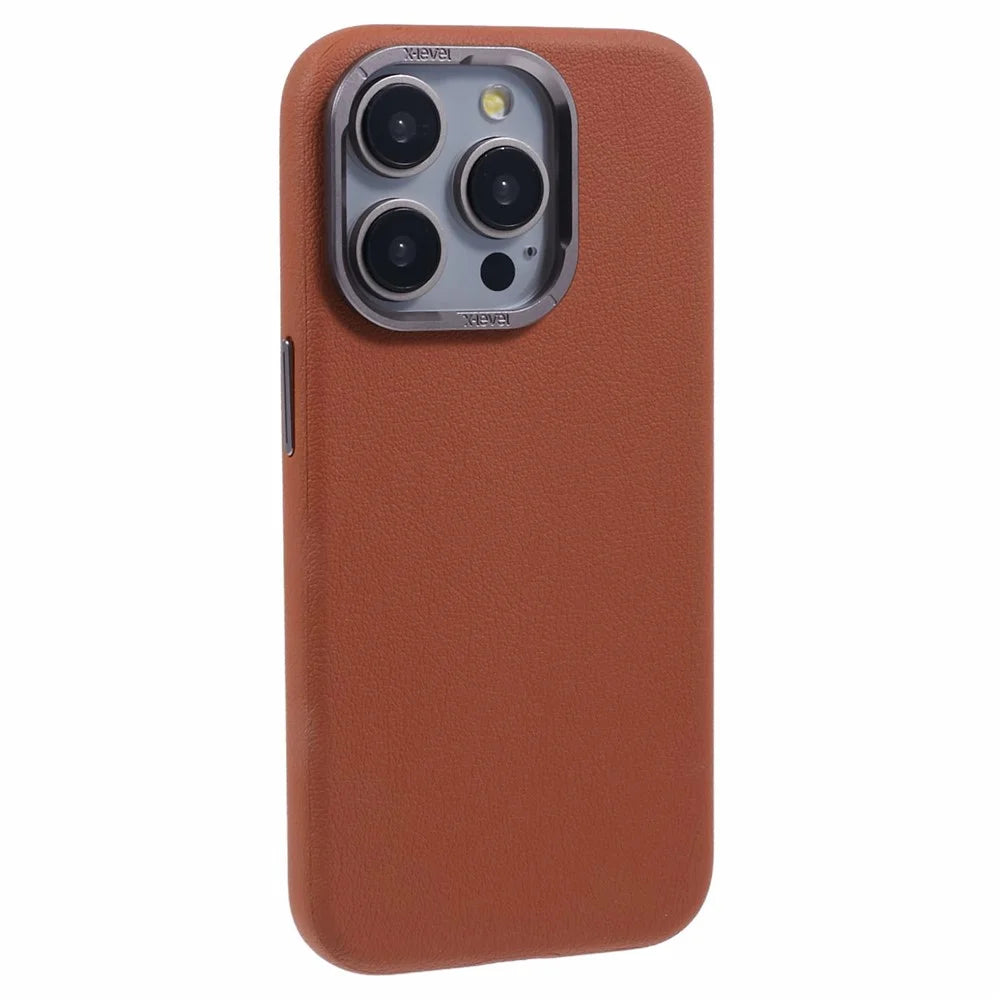 X-LEVEL For iPhone 14 Pro Case Slim PU Leather Hard PC Shell Phone Cover - Brown - 1