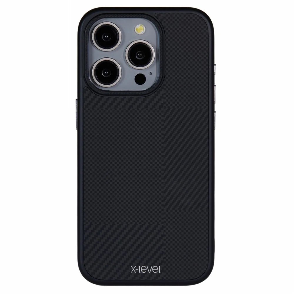 X-LEVEL For iPhone 15 Pro Max Case Hard PC Scratch-Resistant Phone Cover Carbon Nano Fiber Texture - Black - 1