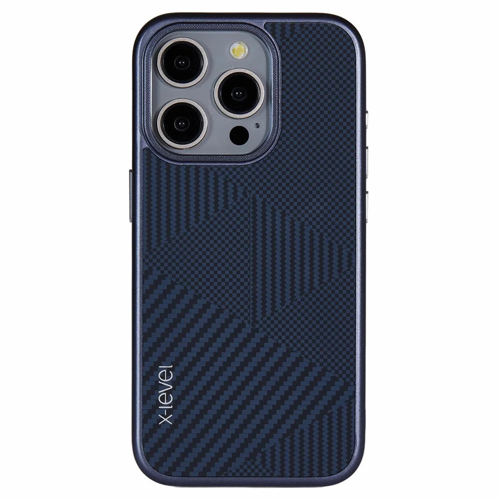 X-LEVEL For iPhone 14 Pro Case Ultra-Thin PC Hard Phone Cover Carbon Nano Fiber Texture - Blue - 1