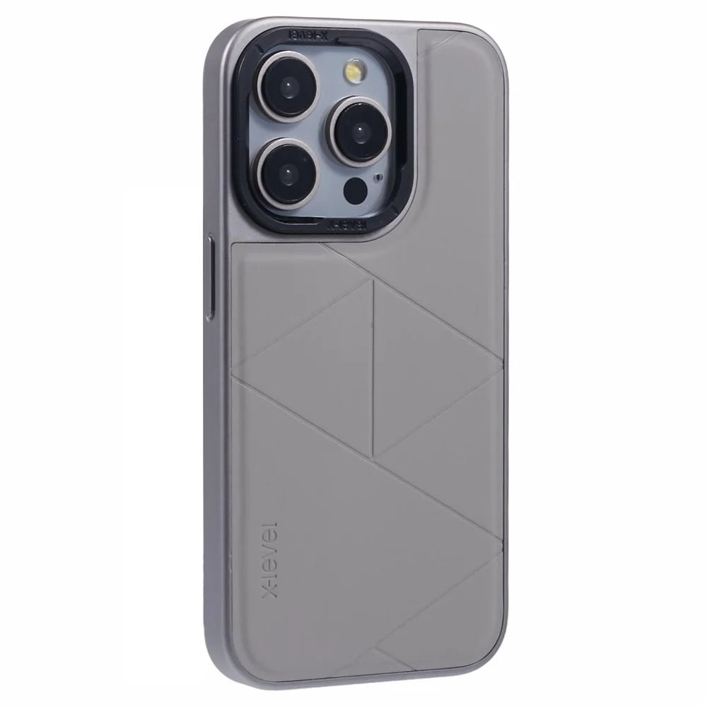 X-LEVEL For iPhone 13 Pro Case Leather+PC+TPU Geometric Pattern Protective Phone Cover - Titanium Grey - 1