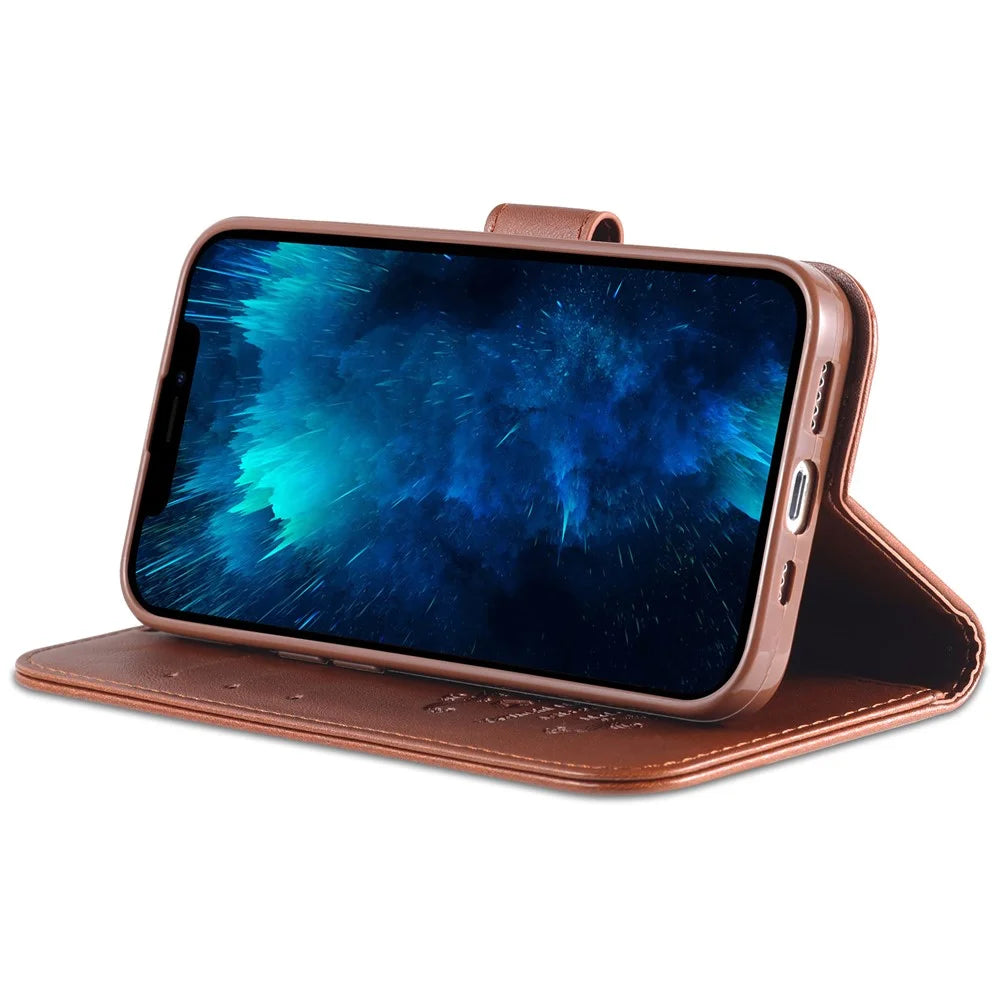 AZNS For iPhone 16 Pro Max Wallet Phone Case Anti-Scratch PU Leather Stand Cover - Brown - 3