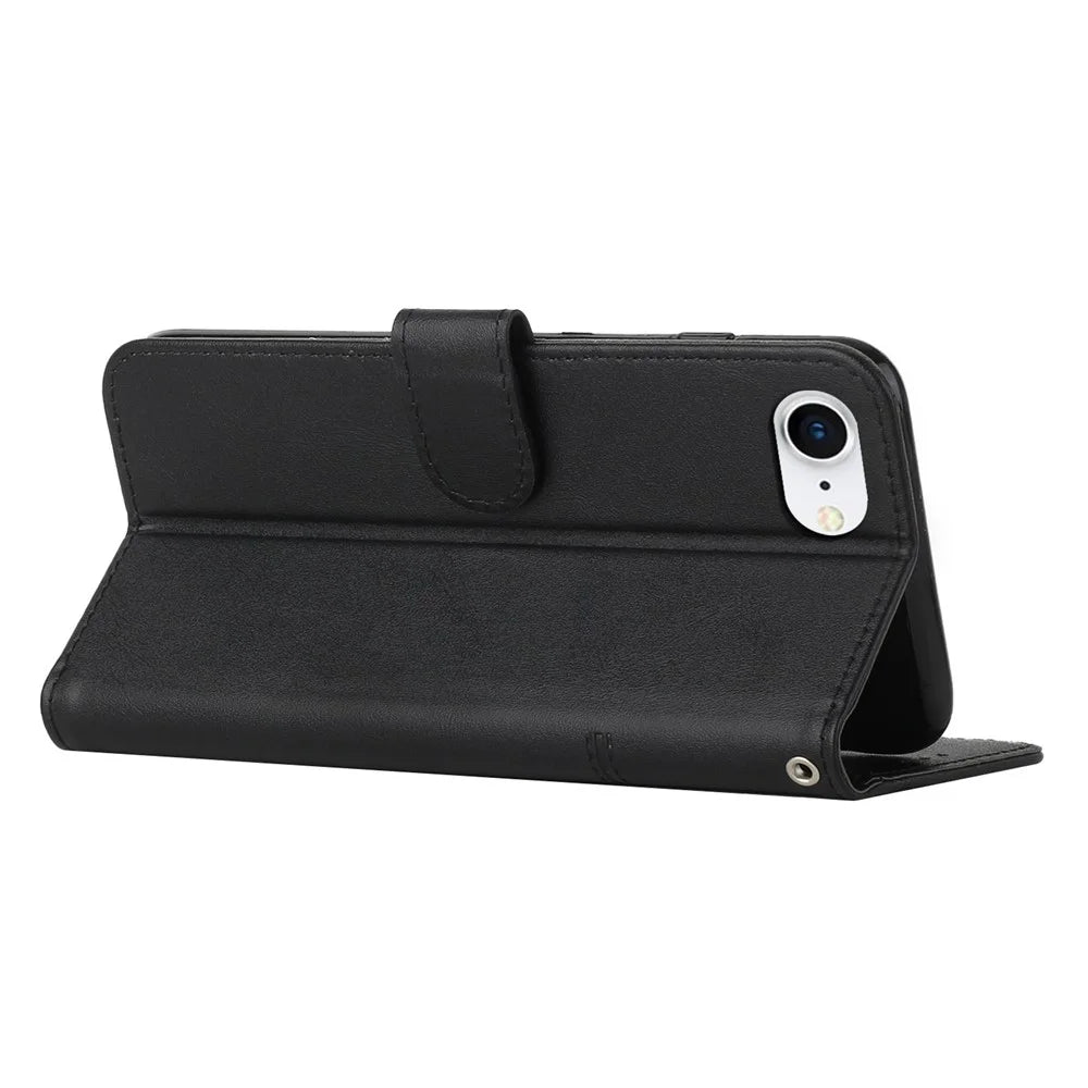 For iPhone 17e / 16e Case PU Leather Wallet Flip Phone Cover Calf Texture - Black - 3