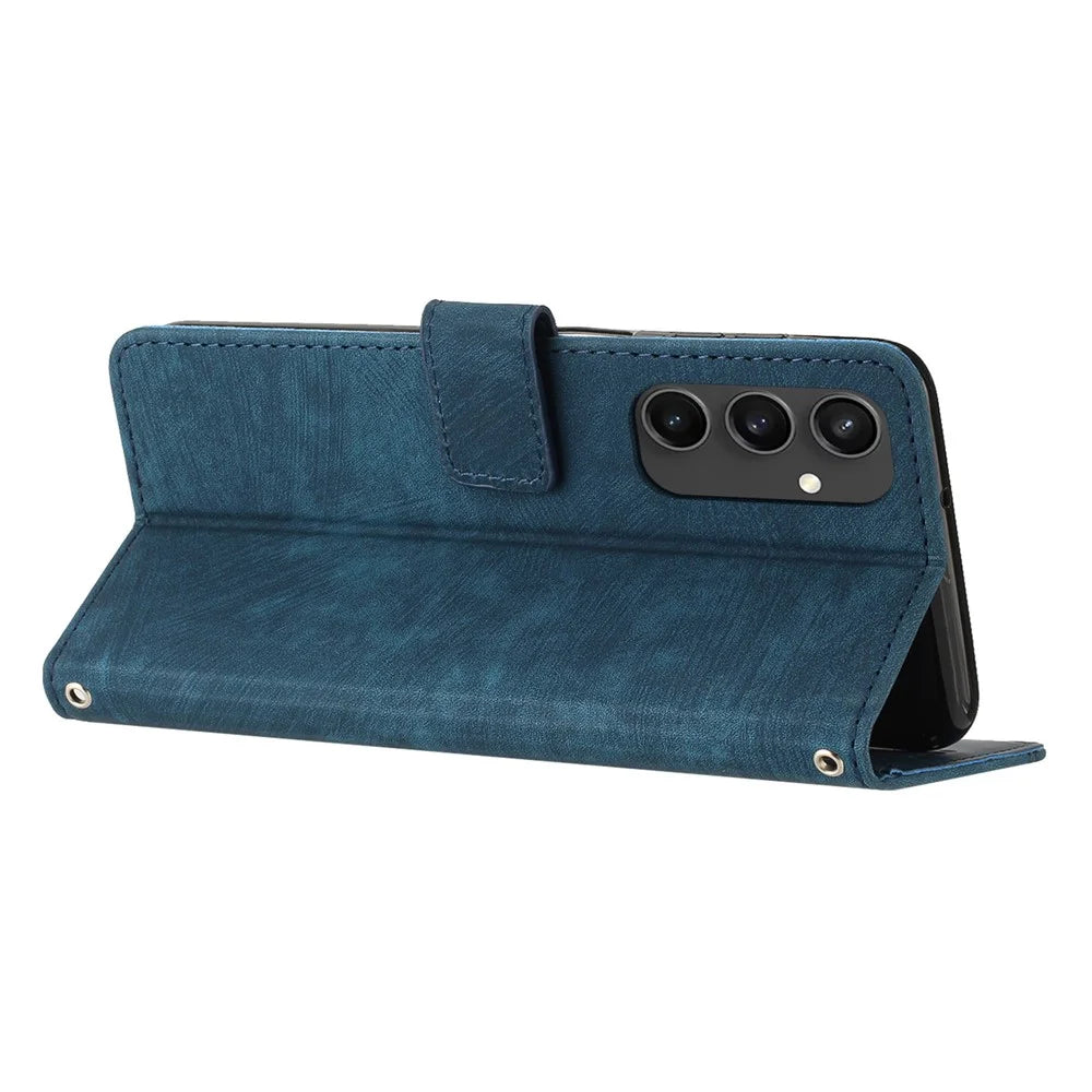 For Samsung Galaxy S24 FE Case Lines Pattern Full Protection Leather Flip Phone Cover - Sapphire - 2