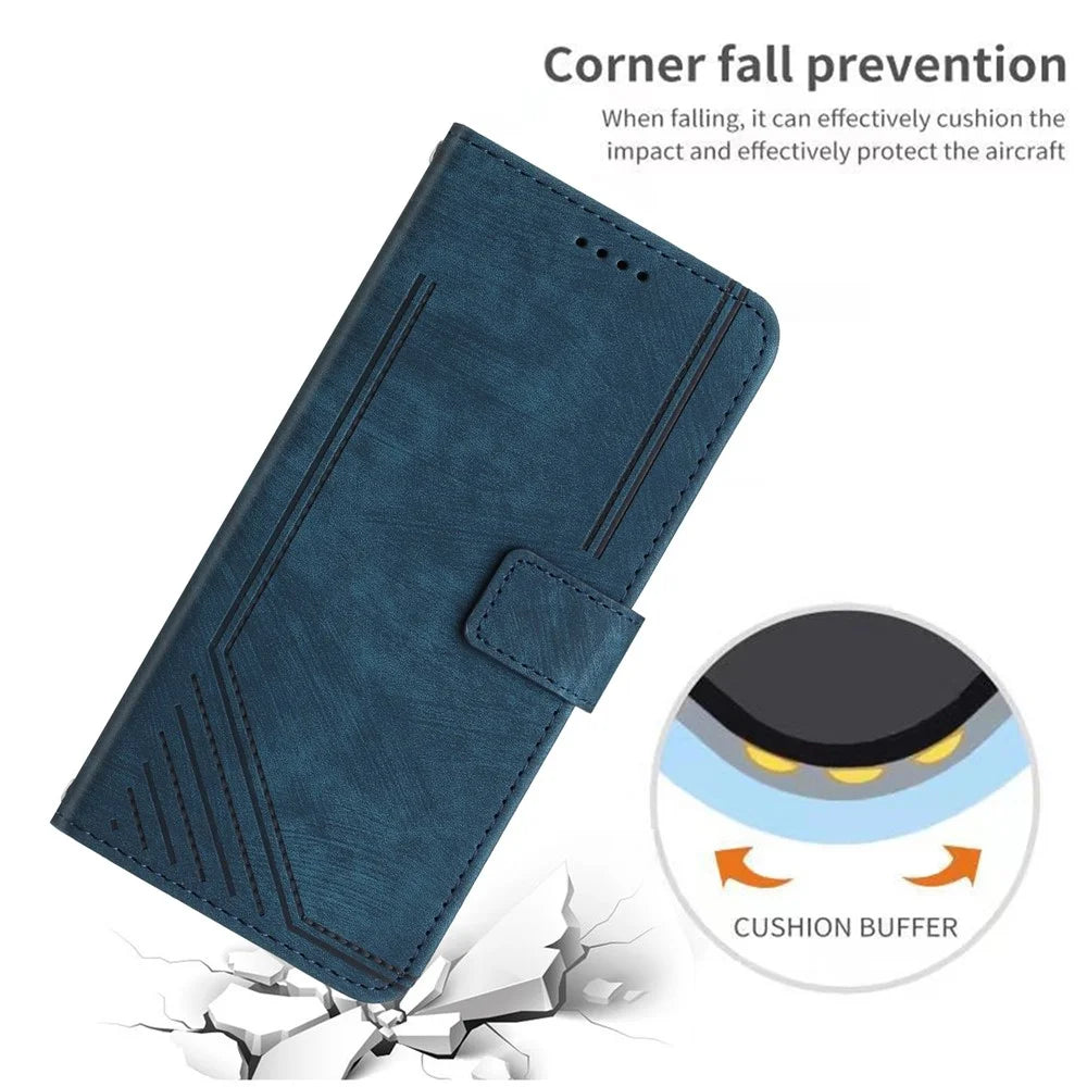 For Samsung Galaxy S24 FE Case Lines Pattern Full Protection Leather Flip Phone Cover - Sapphire - 5