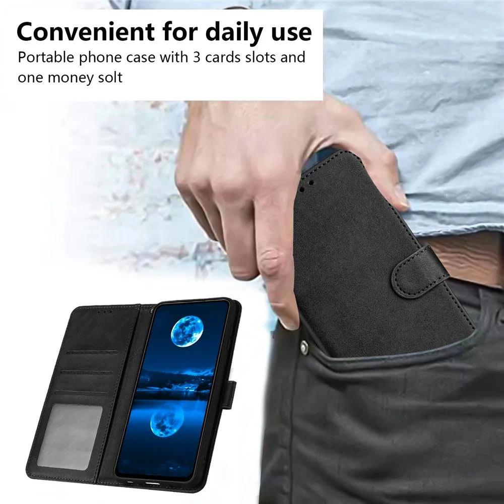 For iPhone 16 Wallet Case Calf Texture Leather Phone Cover Purse with Hand Strap - Black - 7