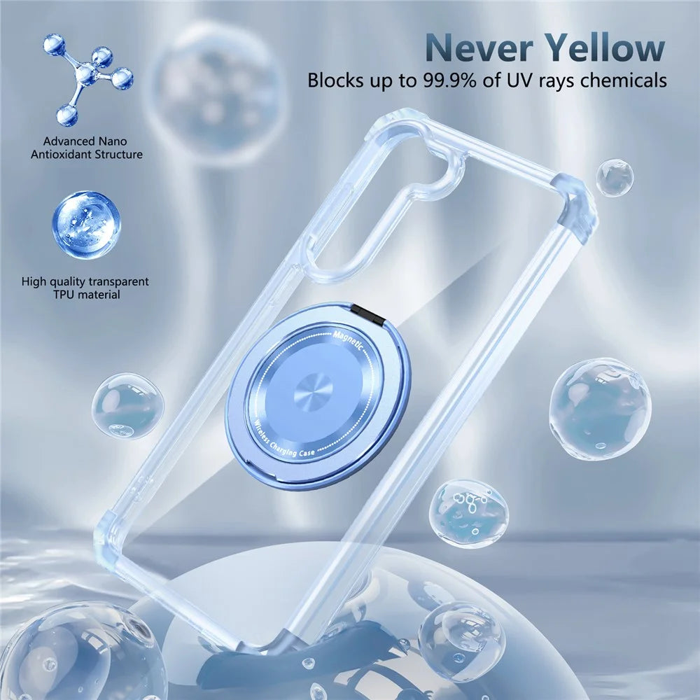 For Samsung Galaxy S23 Case  Magnetic Finger Grip Kickstand PC+TPU Clear Phone Cover - Transparent Blue - 3
