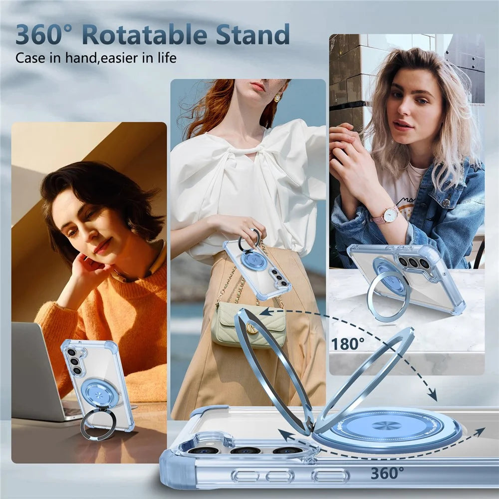 For Samsung Galaxy S23 Case  Magnetic Finger Grip Kickstand PC+TPU Clear Phone Cover - Transparent Blue - 4