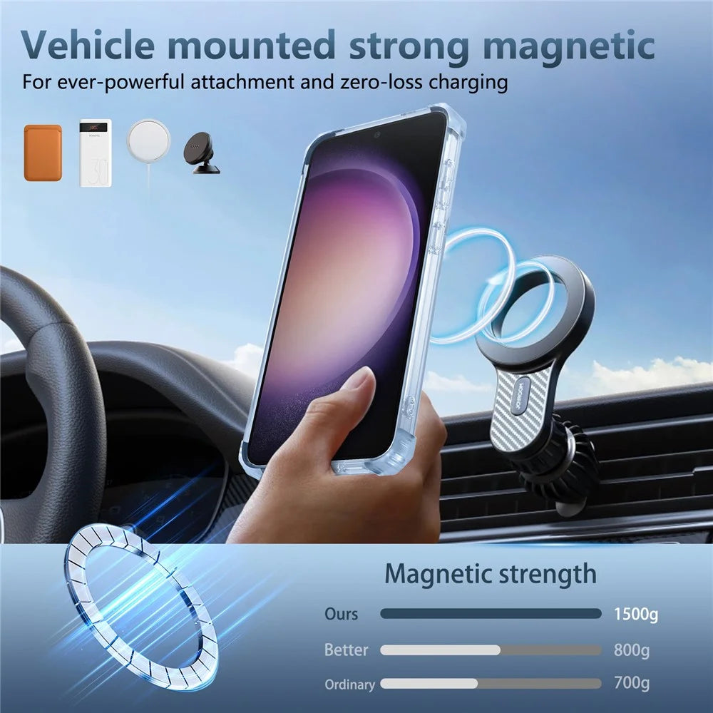 For Samsung Galaxy S23 Case  Magnetic Finger Grip Kickstand PC+TPU Clear Phone Cover - Transparent Blue - 7