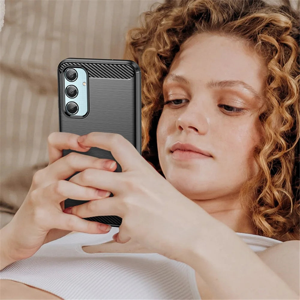 For Samsung Galaxy M35 5G Case Brushed TPU Phone Cover Carbon Fiber Texture - Black - 7