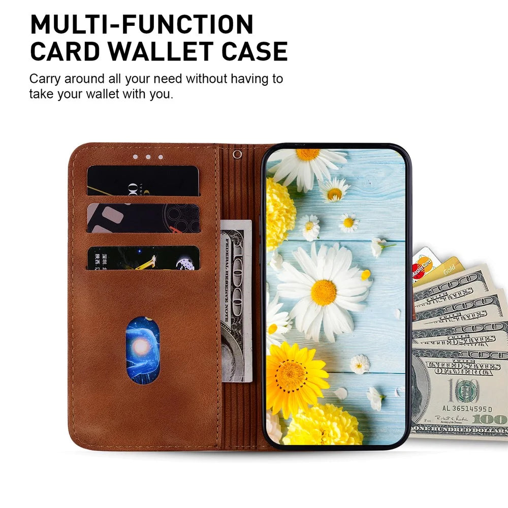 For Samsung Galaxy M35 5G Stand Case Lily Flower Imprint Leather Phone Cover - Brown - 3