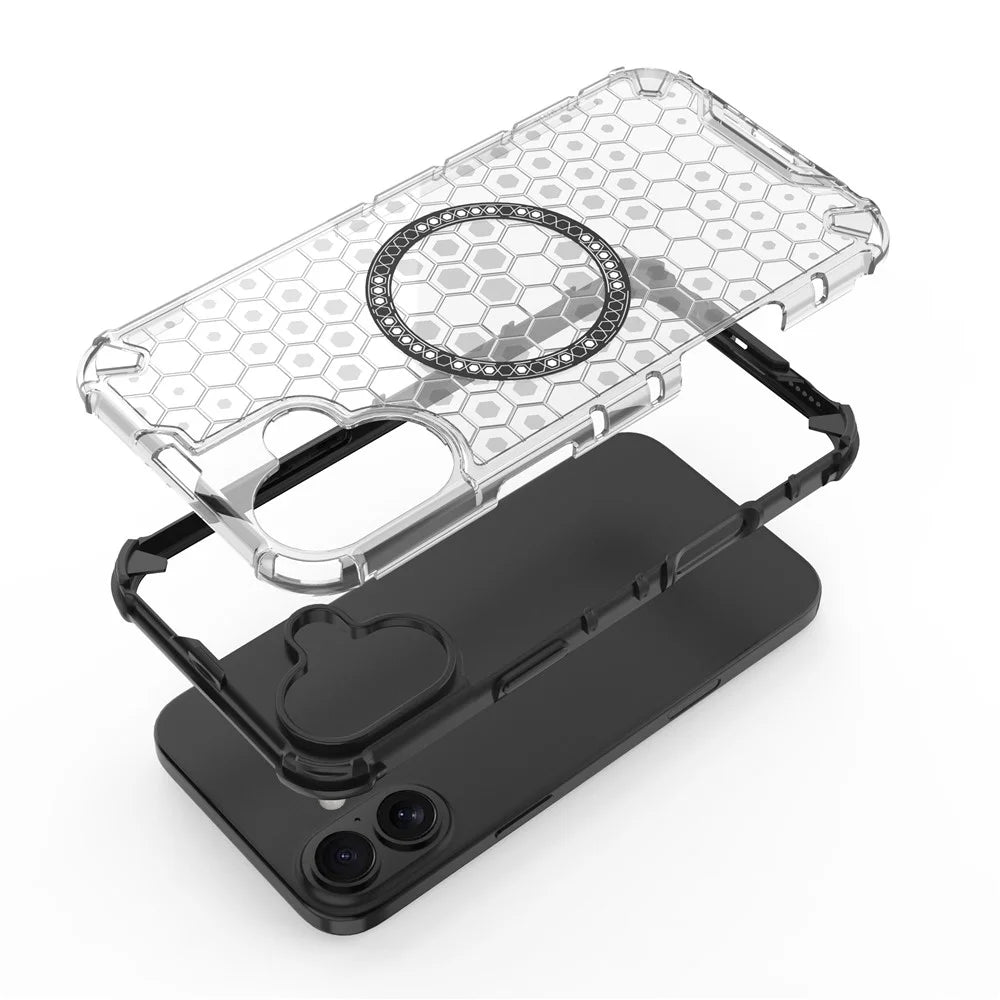 For iPhone 16 Magnetic Case Honeycomb Design TPU+PC Phone Cover Air Cushion Protection - Blue - 3