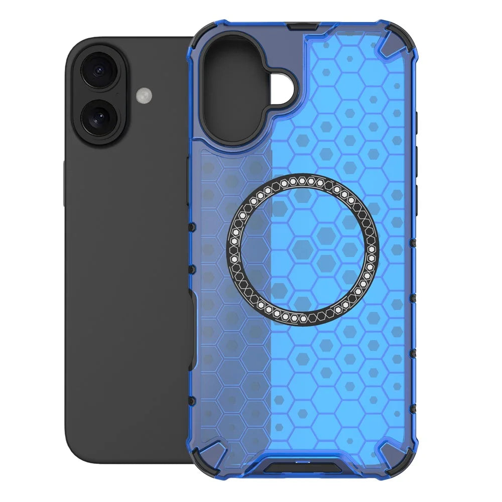 For iPhone 16 Magnetic Case Honeycomb Design TPU+PC Phone Cover Air Cushion Protection - Blue - 4