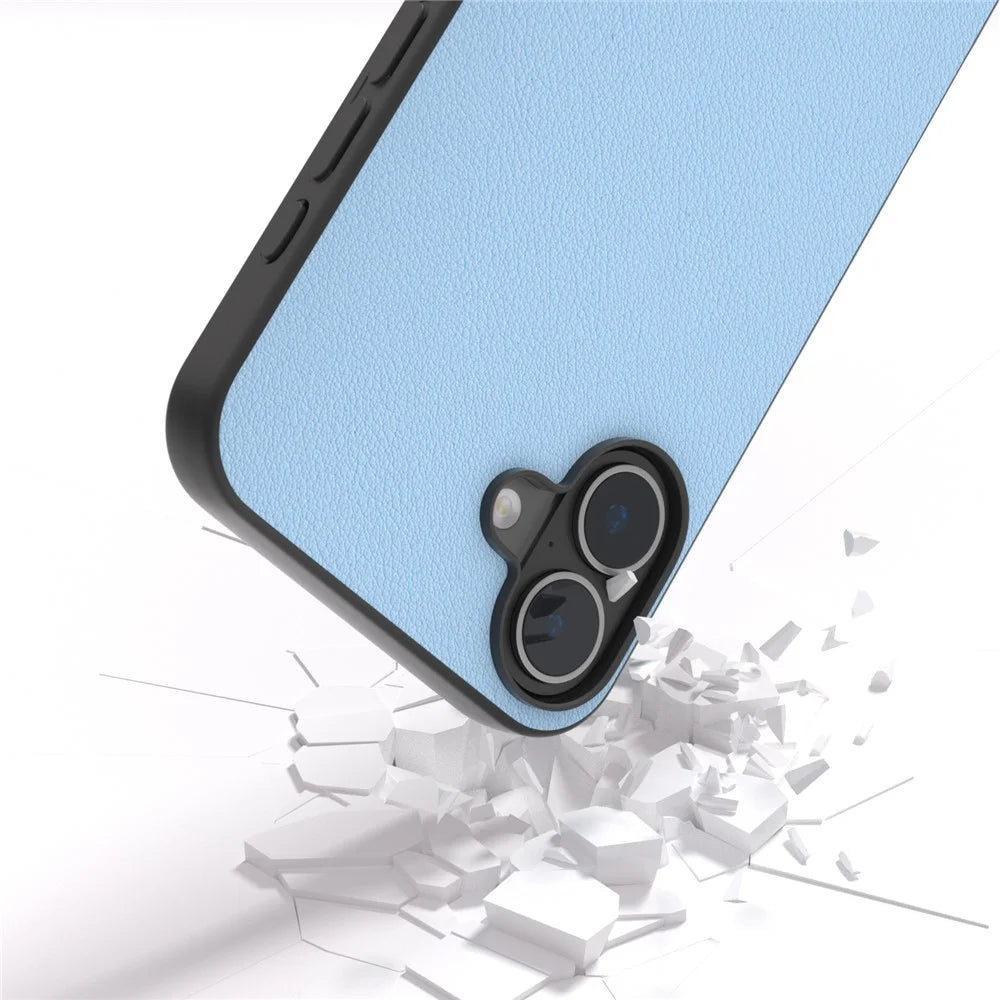 ABEEL For iPhone 16 Plus Case Anti-Scratch Genuine Cow Leather Back Phone Cover - Blue - 3