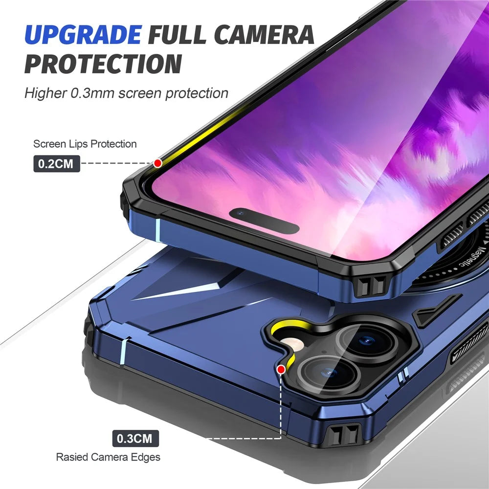 For iPhone 16 Magnetic Case TPU+PC Phone Cover with Rotary Ring Kickstand - Navy Blue - 6