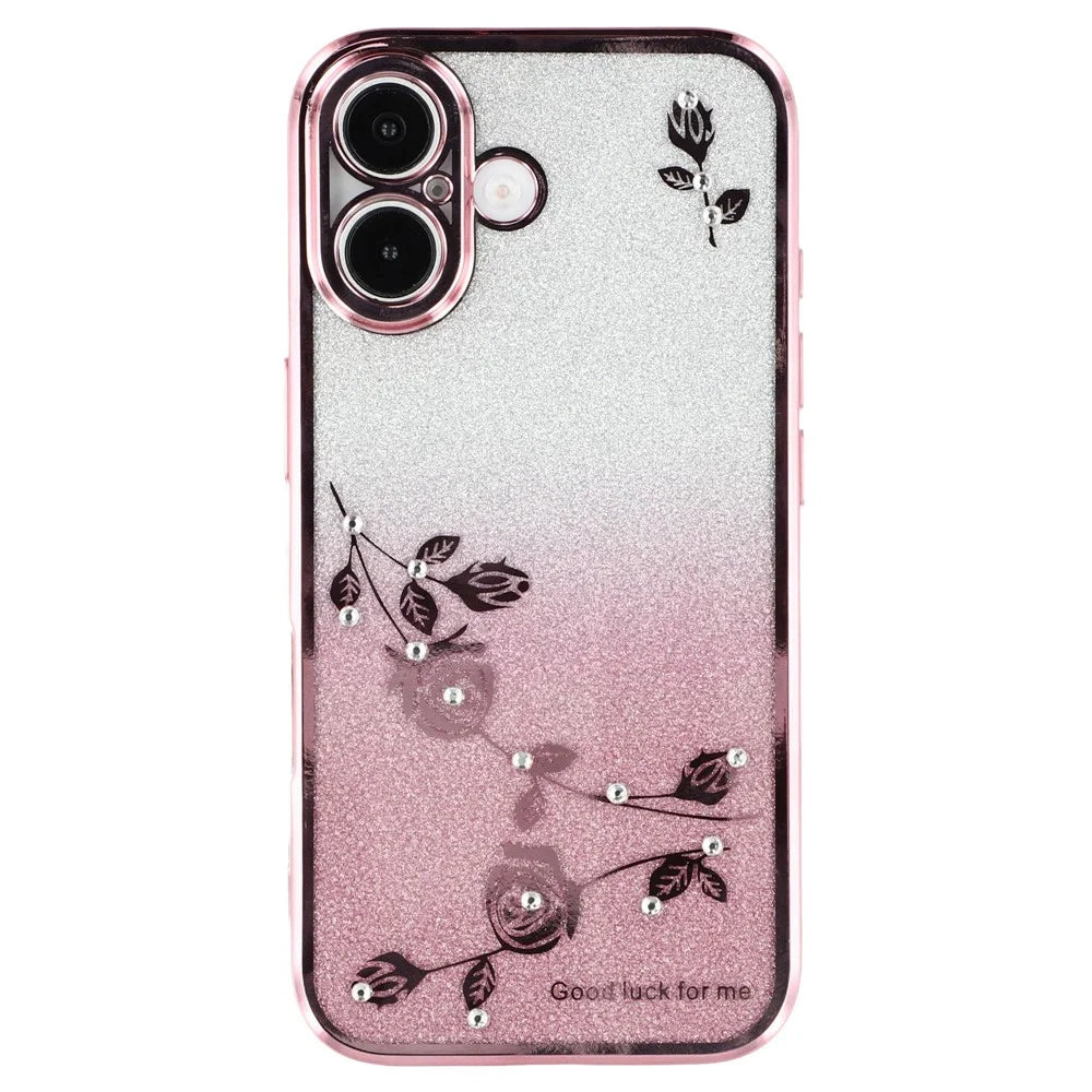 KADEM For iPhone 16 Case TPU Bling Glitter Phone Cover Gradient Shiny Design - Rose Gold - 1