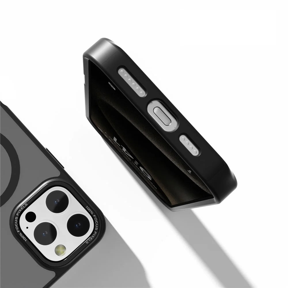 For iPhone 16 Pro Max Case Compatible with MagSafe Translucent Back TPU+PC Phone Cover - Black - 3