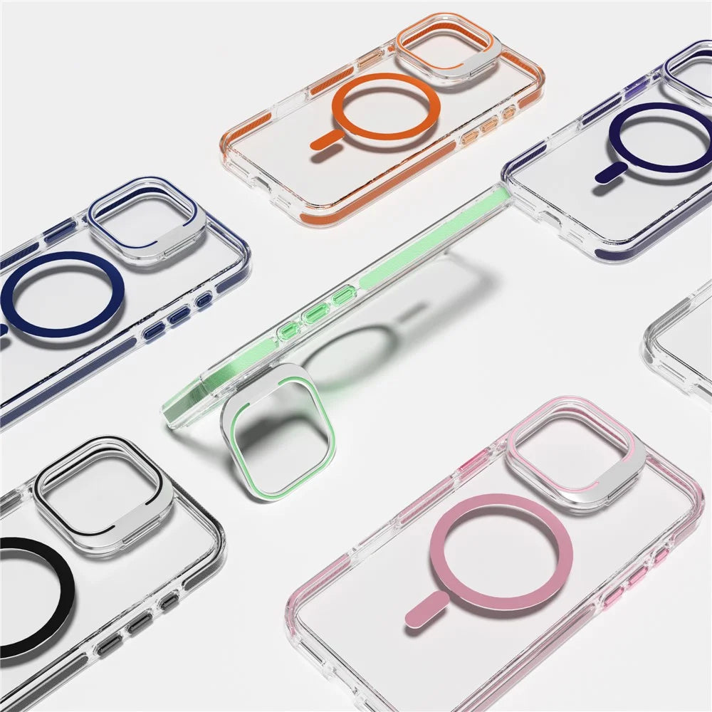 J2 Series For iPhone 16 Pro Case Compatible with MagSafe TPU+PC Clear Phone Cover Built-In Kickstand - Pink - 6
