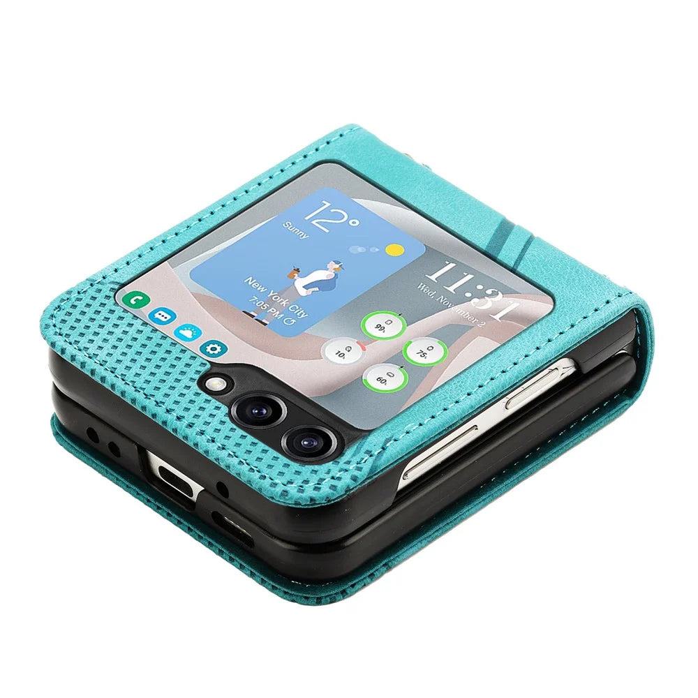 For Samsung Galaxy Z Flip7 FE 5G / Z Flip6 5G / Z Flip5 5G Case Triangle Patterns PU Leather Hard PC Crossbody Phone Cover - Green - 3