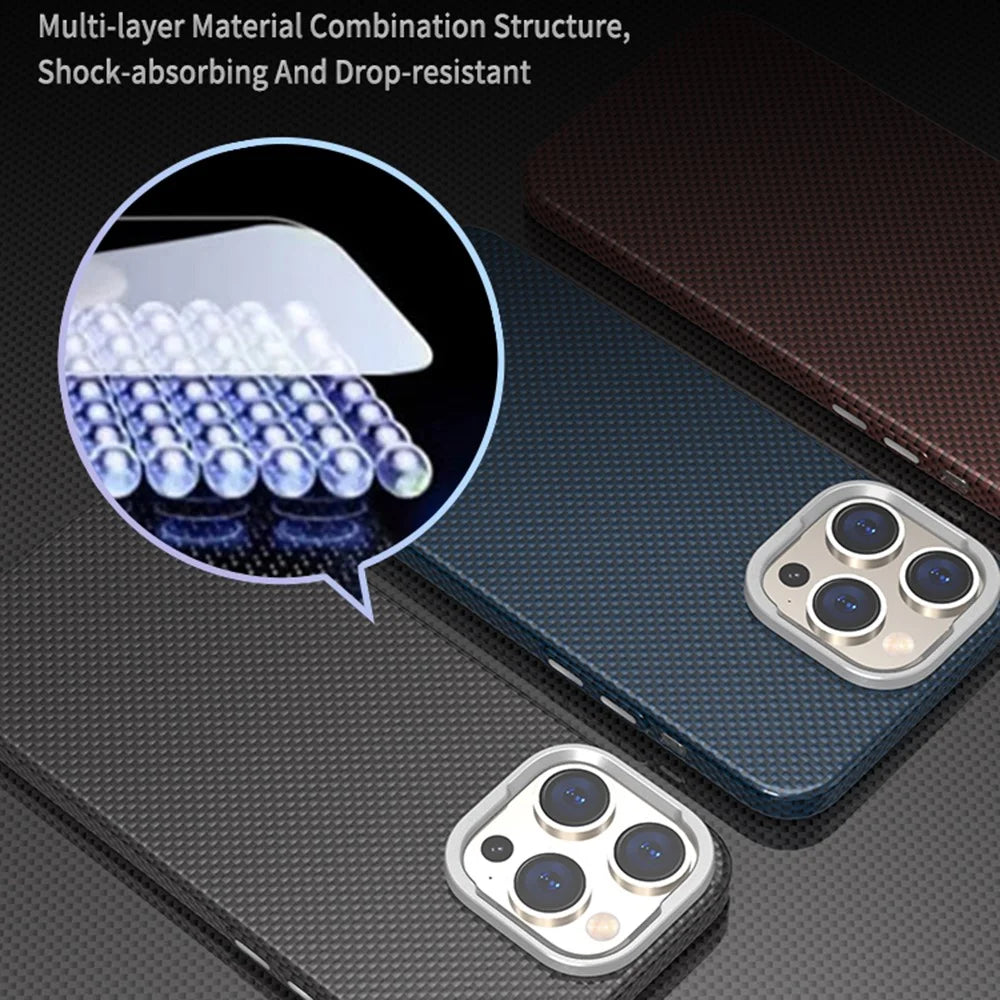 For iPhone 15 Pro Max Case Compatible with MagSafe Hard PC Phone Cover Carbon Fiber Pattern - Blue / Green - 2