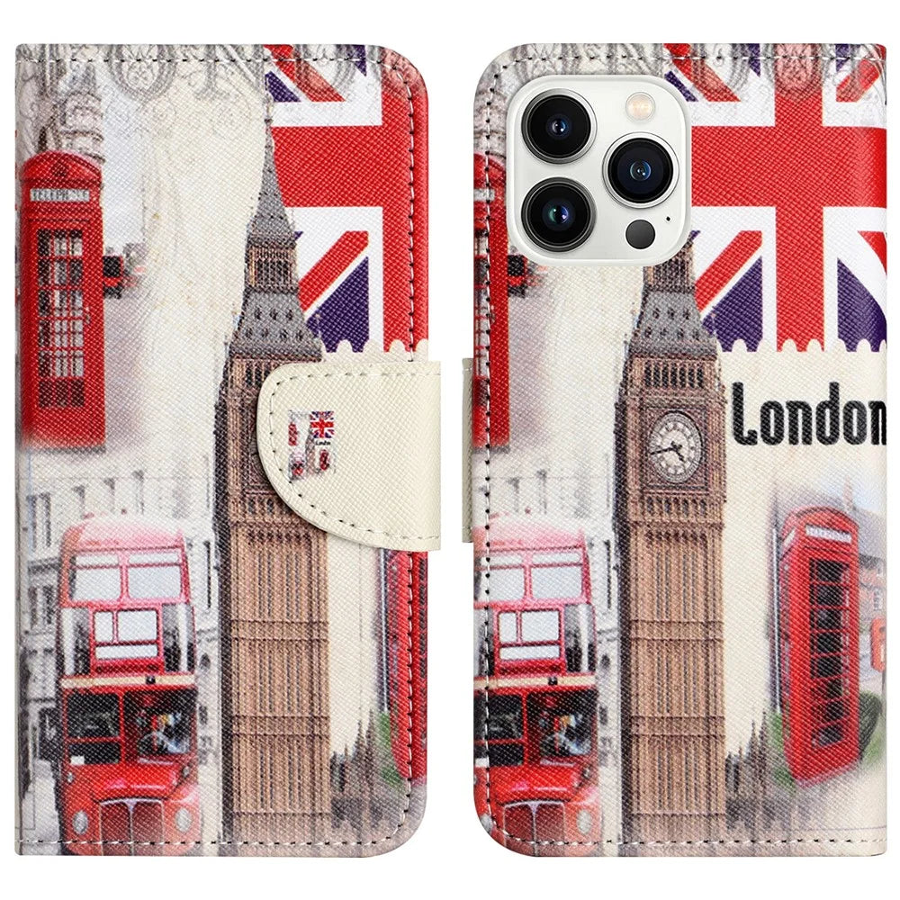 For iPhone 16 Pro Case Pattern Printing Cross Texture Phone Leather Cover - London Big Ben - 1