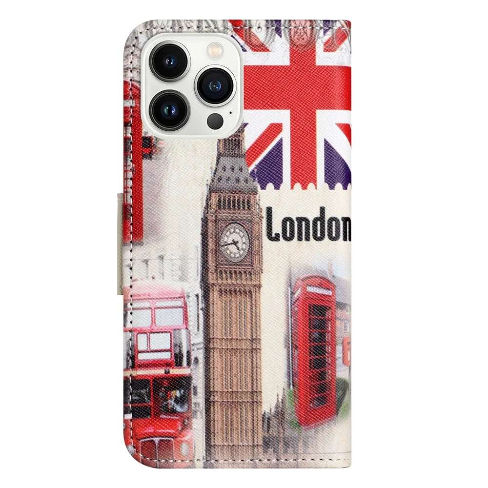 For iPhone 16 Pro Case Pattern Printing Cross Texture Phone Leather Cover - London Big Ben - 5