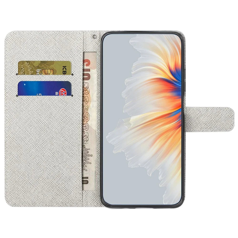 For iPhone 16 Case Pattern Print PU Leather Wallet Phone Cover Cross Texture - Blue Flower - 2