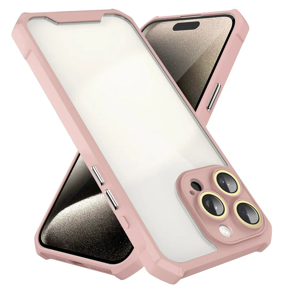 For iPhone 14 Pro Case Transparent Back Acrylic+TPU Phone Cover with Glass Lens Film - Pink - 2