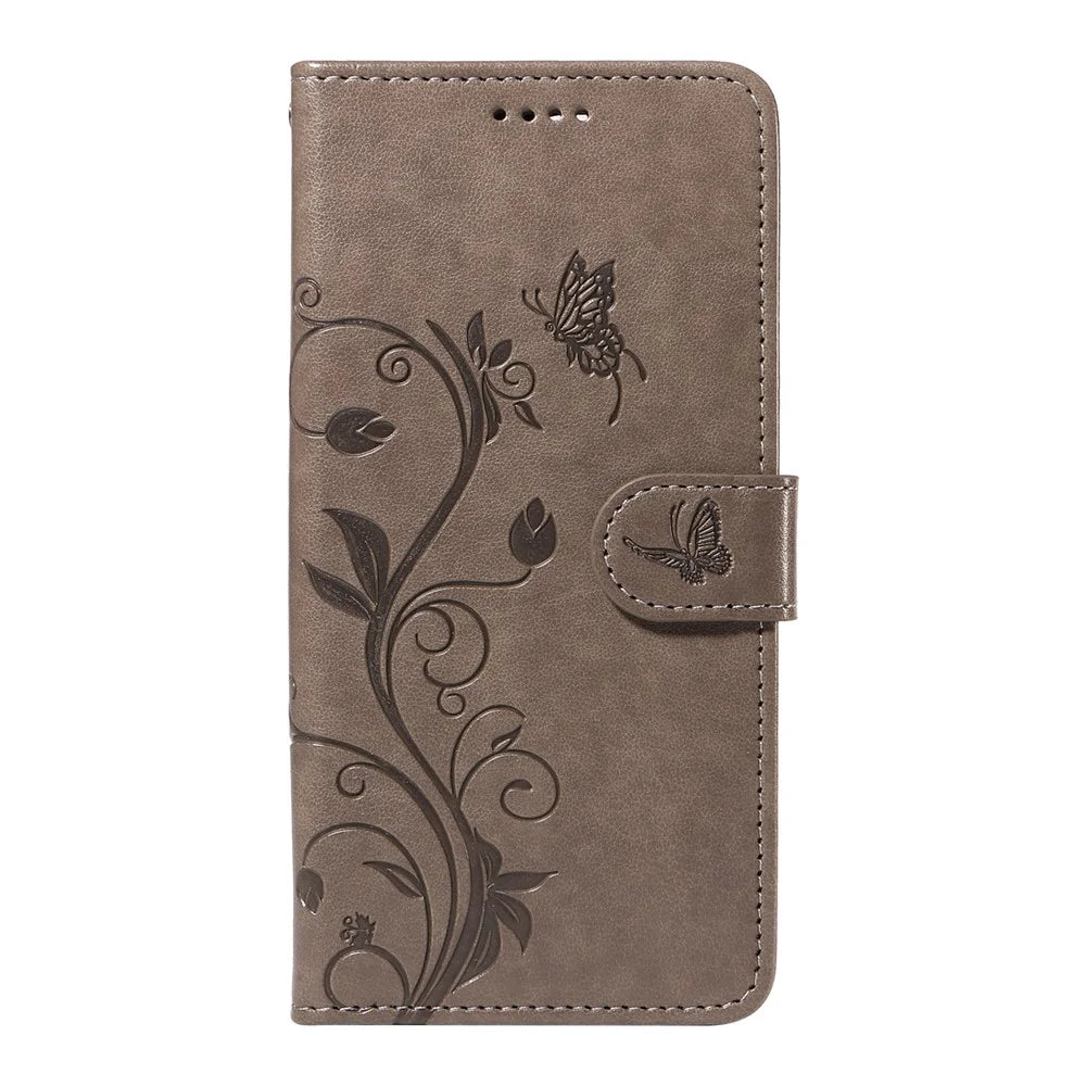 For Samsung Galaxy M35 5G PU Leather Cases Flower Pattern Wallet Stand Phone Cover with Strap - Grey - 7