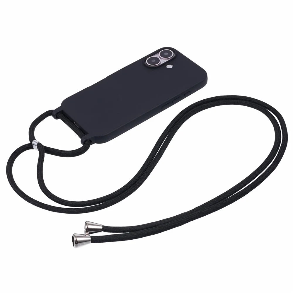 For iPhone 16 Plus Case TPU Protective Crossbody Lanyard Phone Cover - Black - 2