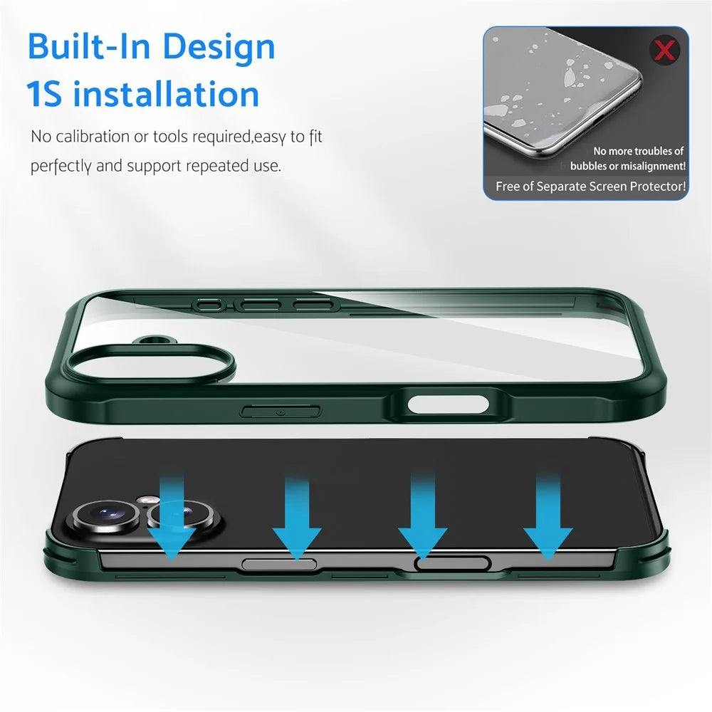 For iPhone 16 Case Double-Sided Tempered Glass+Silicone+TPU Full Protection Phone Cover - Midnight Green - 4