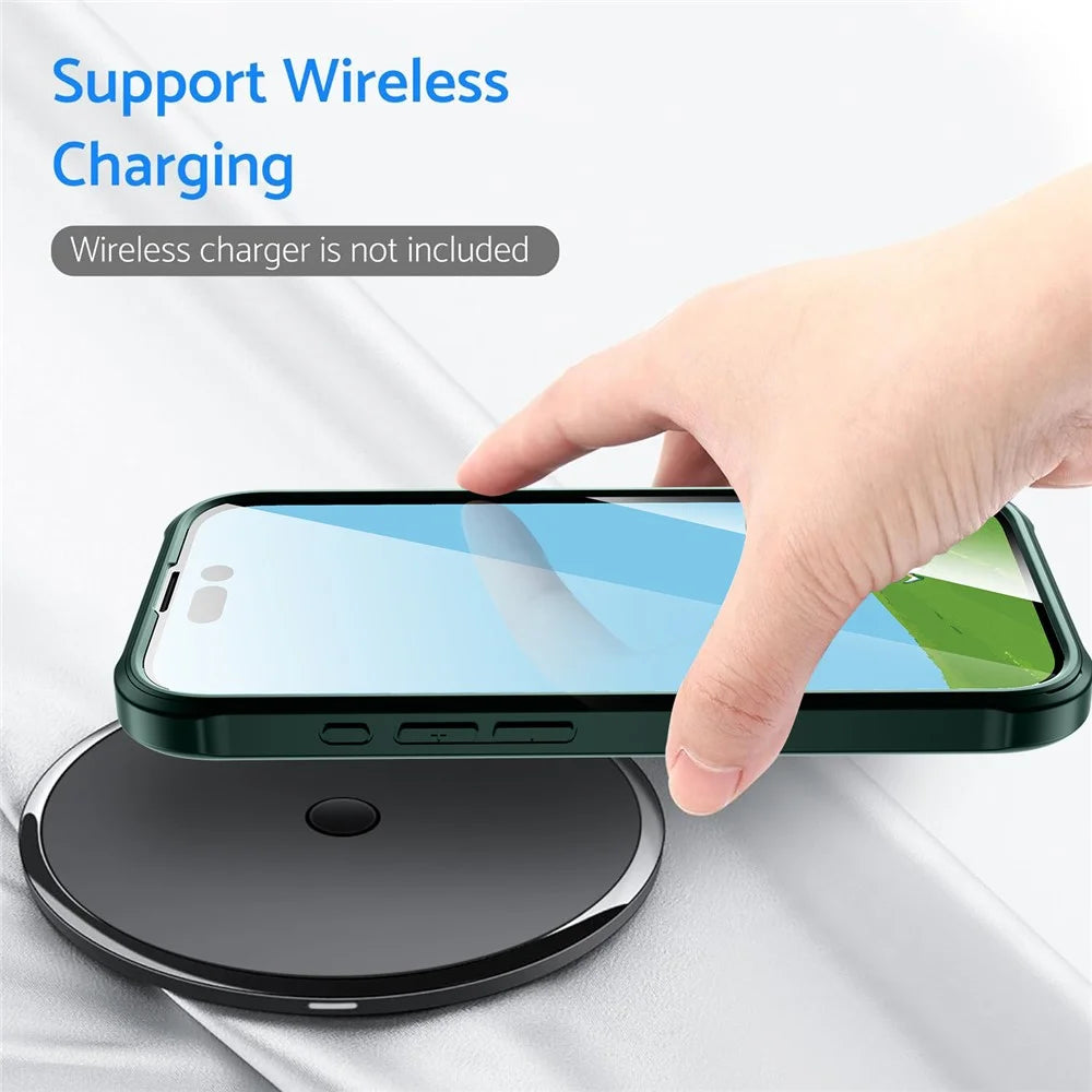For iPhone 16 Case Double-Sided Tempered Glass+Silicone+TPU Full Protection Phone Cover - Midnight Green - 5