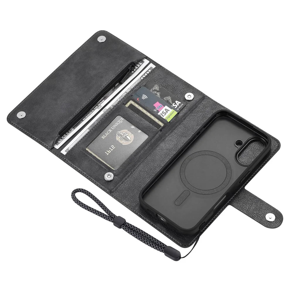 VILI GVB Series for iPhone 16 Magnetic Case Wallet Detachable PU Leather Phone Cover - Black - 2
