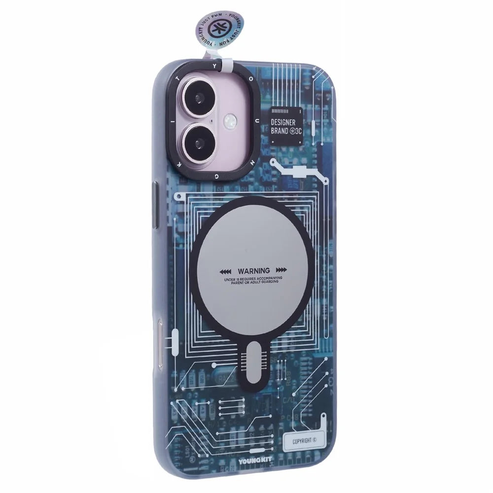 YOUNGKIT Technology Series for iPhone 16 Matte Case Compatible with MagSafe IMD PC+TPU Shockproof Phone Cover - Grey - 1