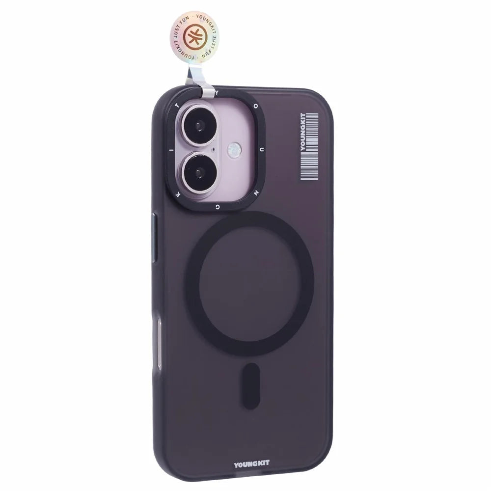 YOUNGKIT For iPhone 16 Case Compatible with MagSafe Anti-Fingerprint PET+TPU Phone Cover - Transparent Black - 1