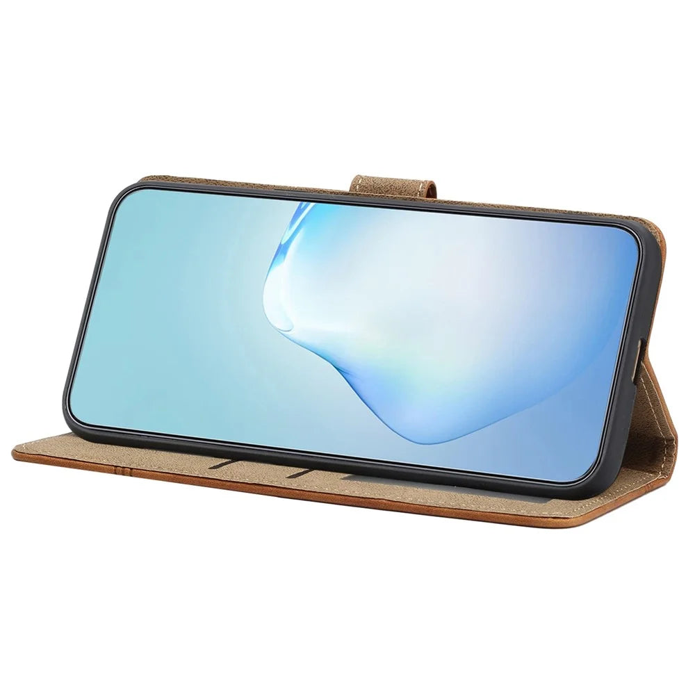 For Samsung Galaxy S22+ 5G Vintage Skin-touch Feeling Lines Decor PU Leather Shockproof Cover Anti-drop Flip Stand Phone Wallet Case - Brown - 2