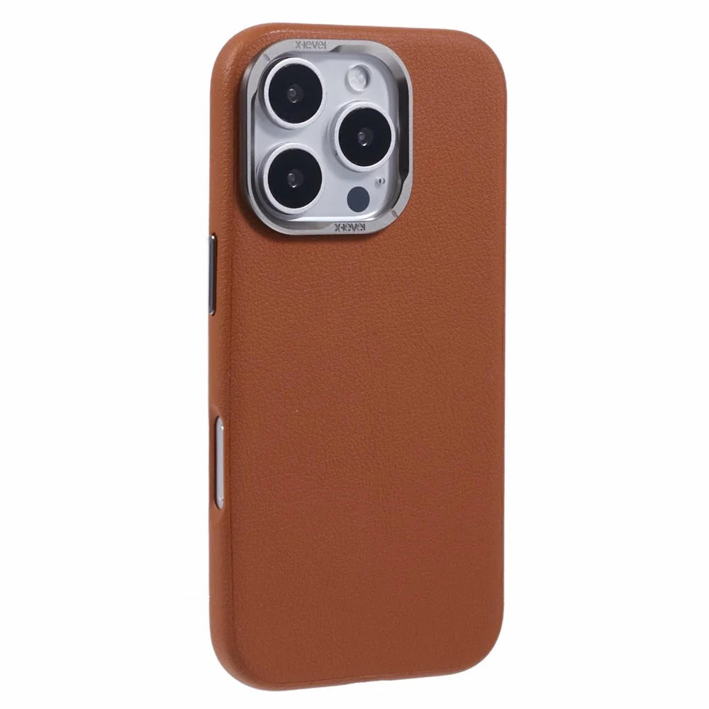 X-LEVEL For iPhone 16 Pro Max Case PU Leather Coated PC Anti-Scratch Phone Cover - Brown - 1