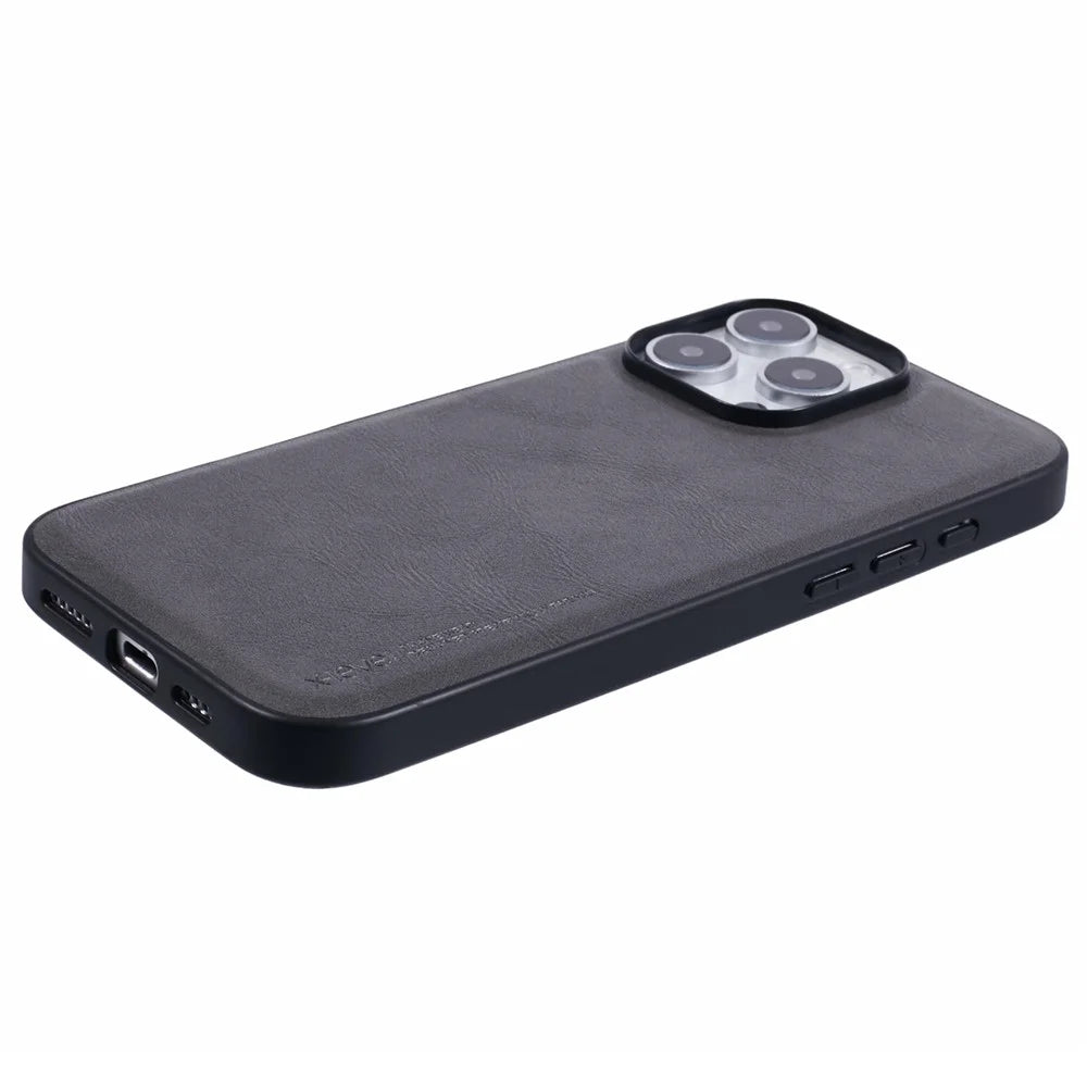 X-LEVEL Bojue-3 Series For iPhone 16 Pro Case Leather Coated PC+TPU Anti-Scratch Protective Cover - Grey - 5