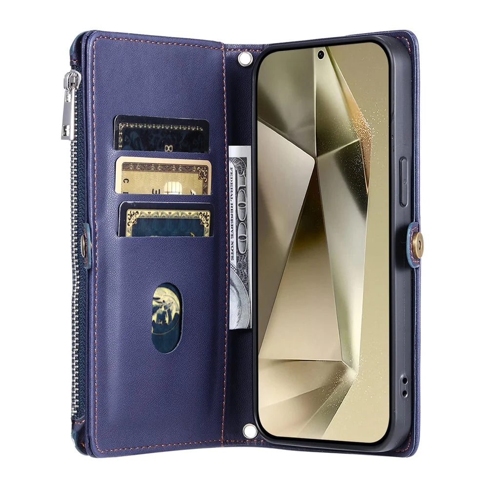 015 Style For Samsung Galaxy A25 5G (Global) (161.0 X 76.5 X 8.3mm) Phone Case Leather Wallet Cover - Blue - 3