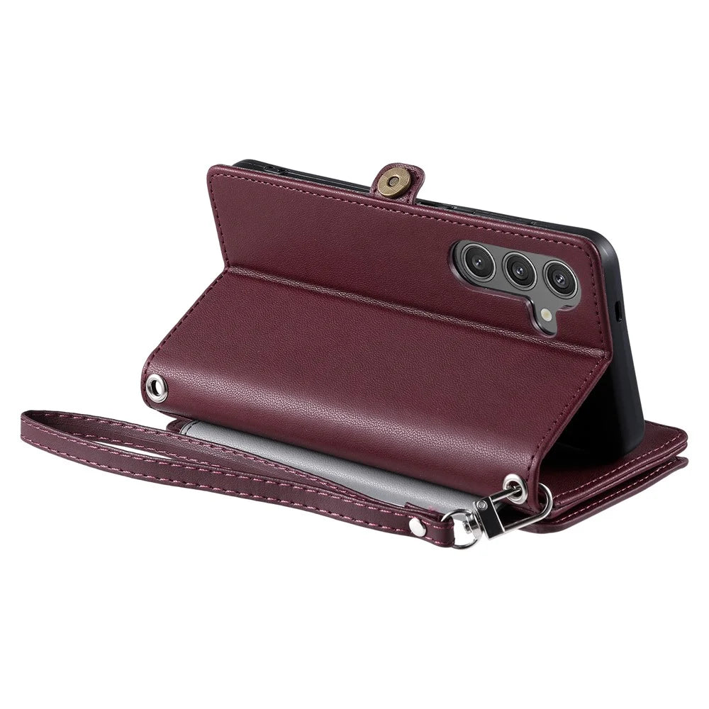 015 Style For Samsung Galaxy A15 5G / A15 4G Zipper Wallet Case Leather Phone Cover - Wine Red - 6