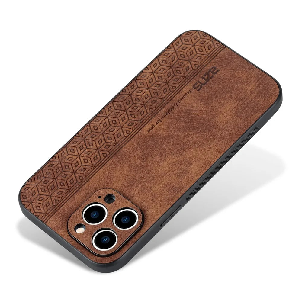 AZNS For iPhone 16 Pro Case Protective PU Leather Covered TPU Phone Shell - Brown - 2