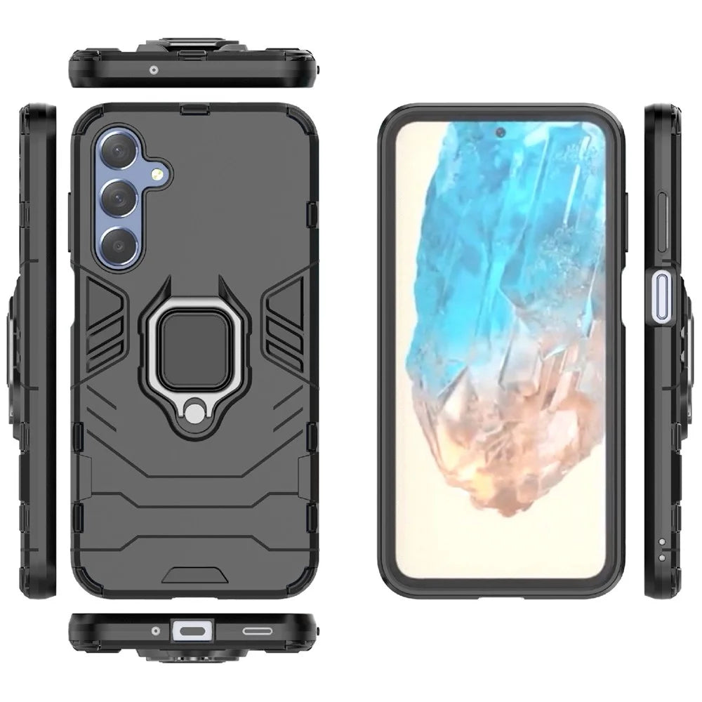 For Samsung Galaxy M35 5G Case Ring Kickstand PC+TPU Protective Phone Cover - Black - 2
