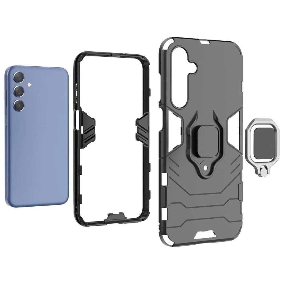 For Samsung Galaxy M35 5G Case Ring Kickstand PC+TPU Protective Phone Cover - Black - 5