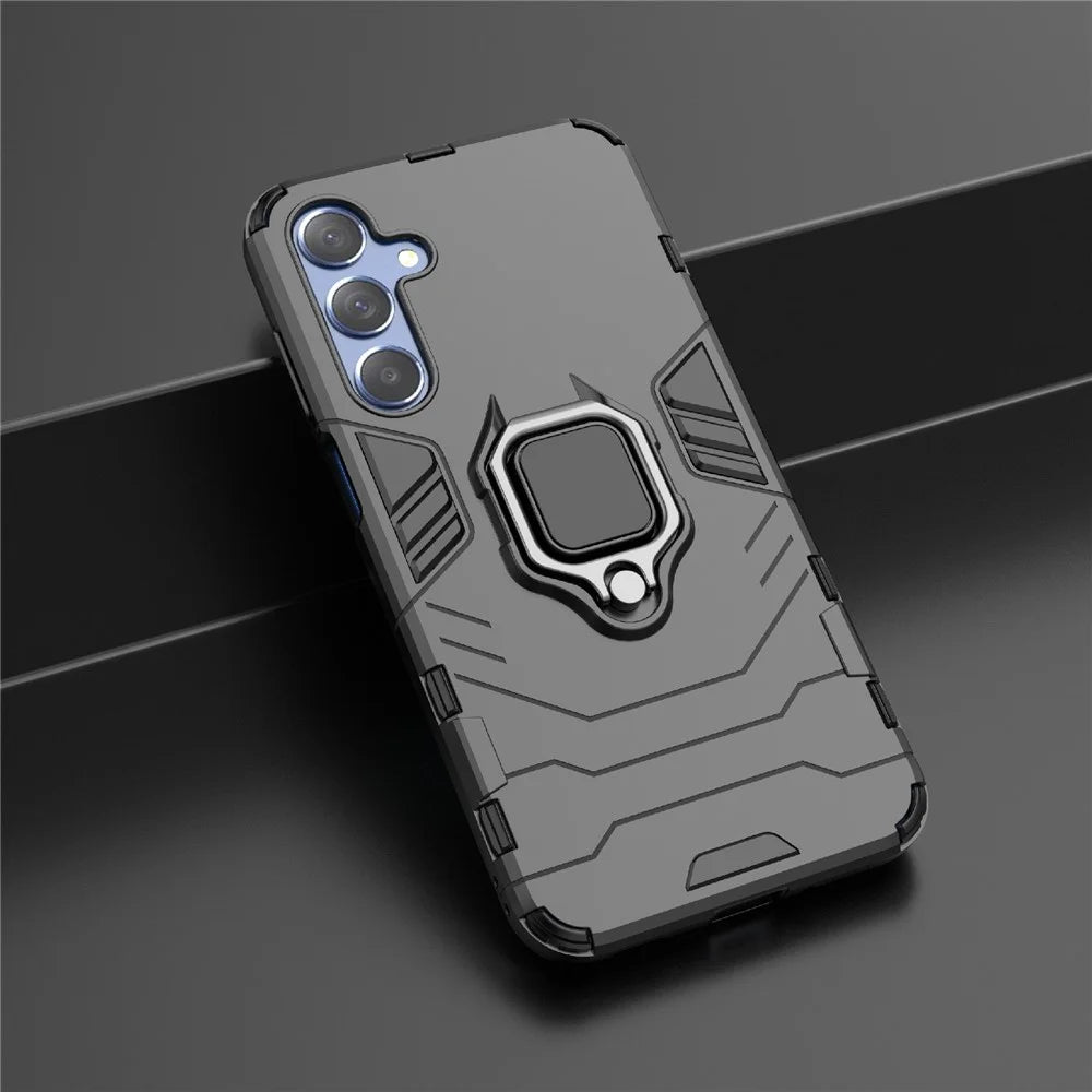 For Samsung Galaxy M35 5G Case Ring Kickstand PC+TPU Protective Phone Cover - Black - 7