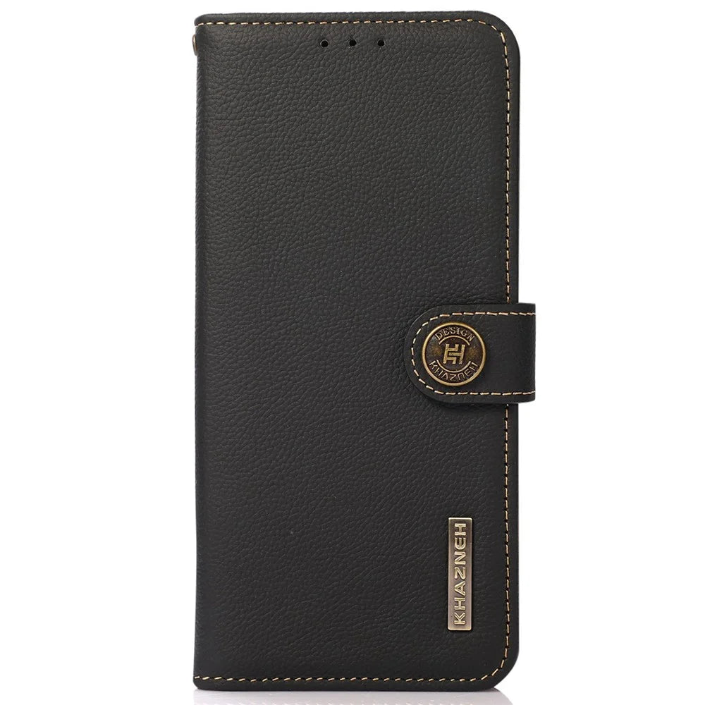 KHAZNEH For Samsung Galaxy S24 FE Case RFID Blocking Genuine Cow Leather RFID Blocking Wallet Phone Cover - Black - 7