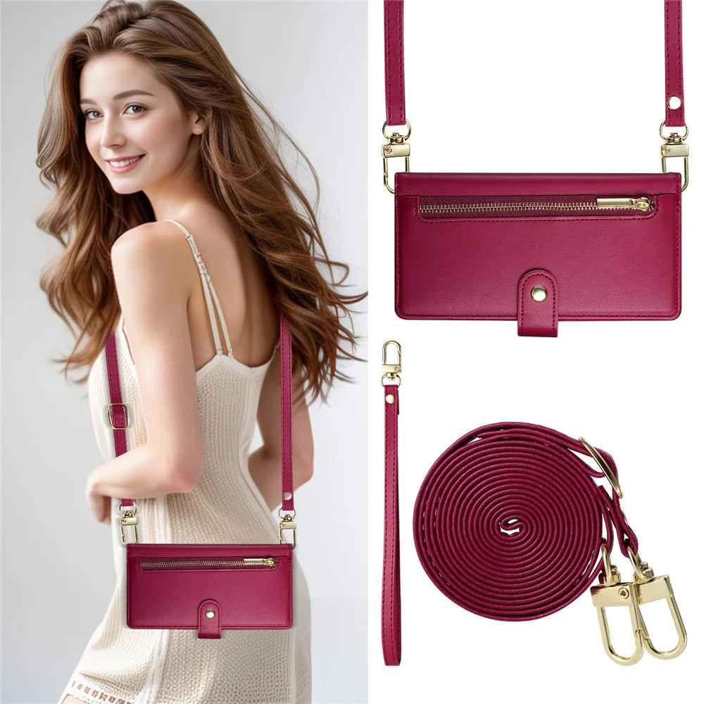DF-011 For Google Pixel 8 Case Crossbody Leather Phone Cover with Zipper Wallet Card Slots - Red - 5